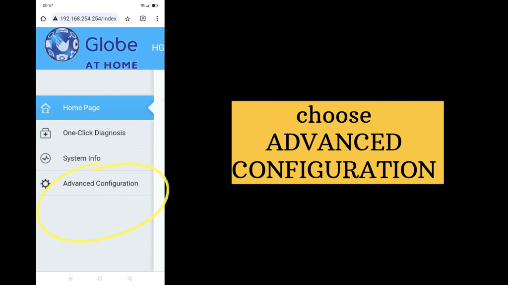 navigation showing advanced configurations